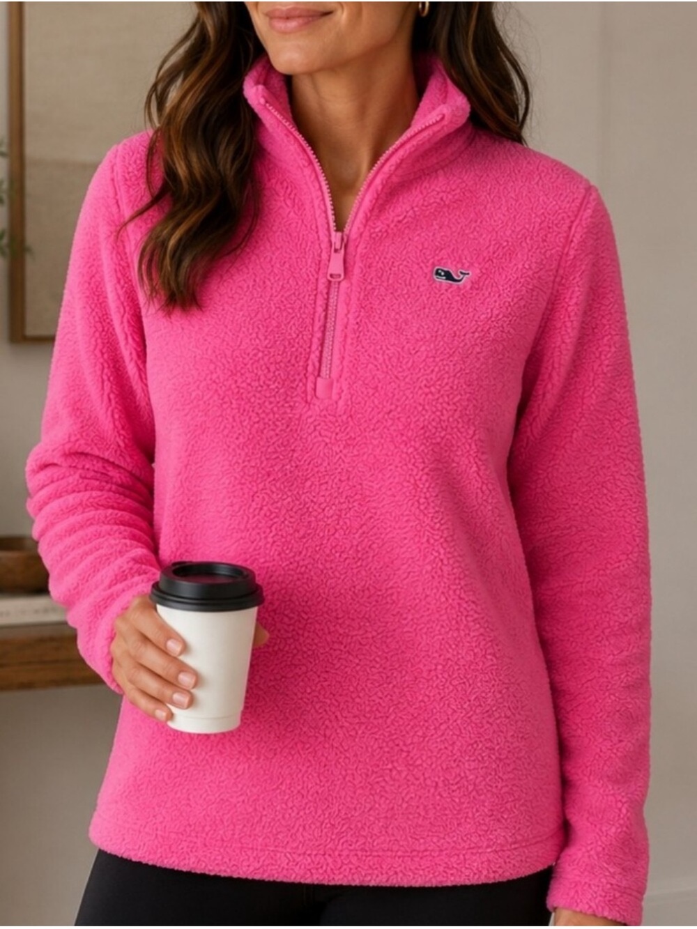 Vineyard Vines Hot Pink Sherpa Half-Zip Pullover